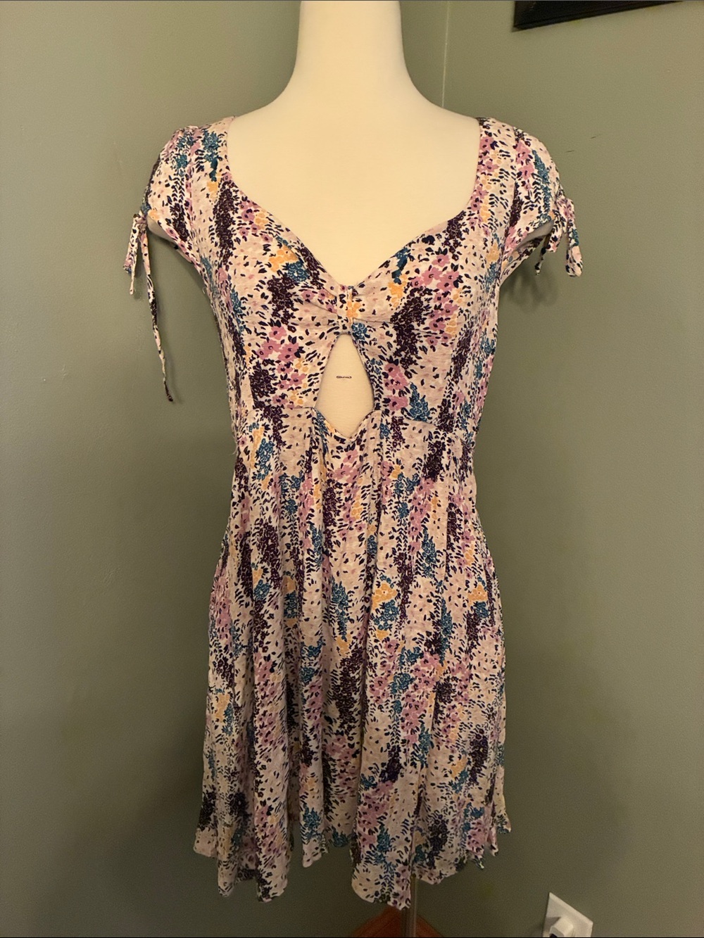 Free People Lavender Floral Front Cut-Out Mini Dress